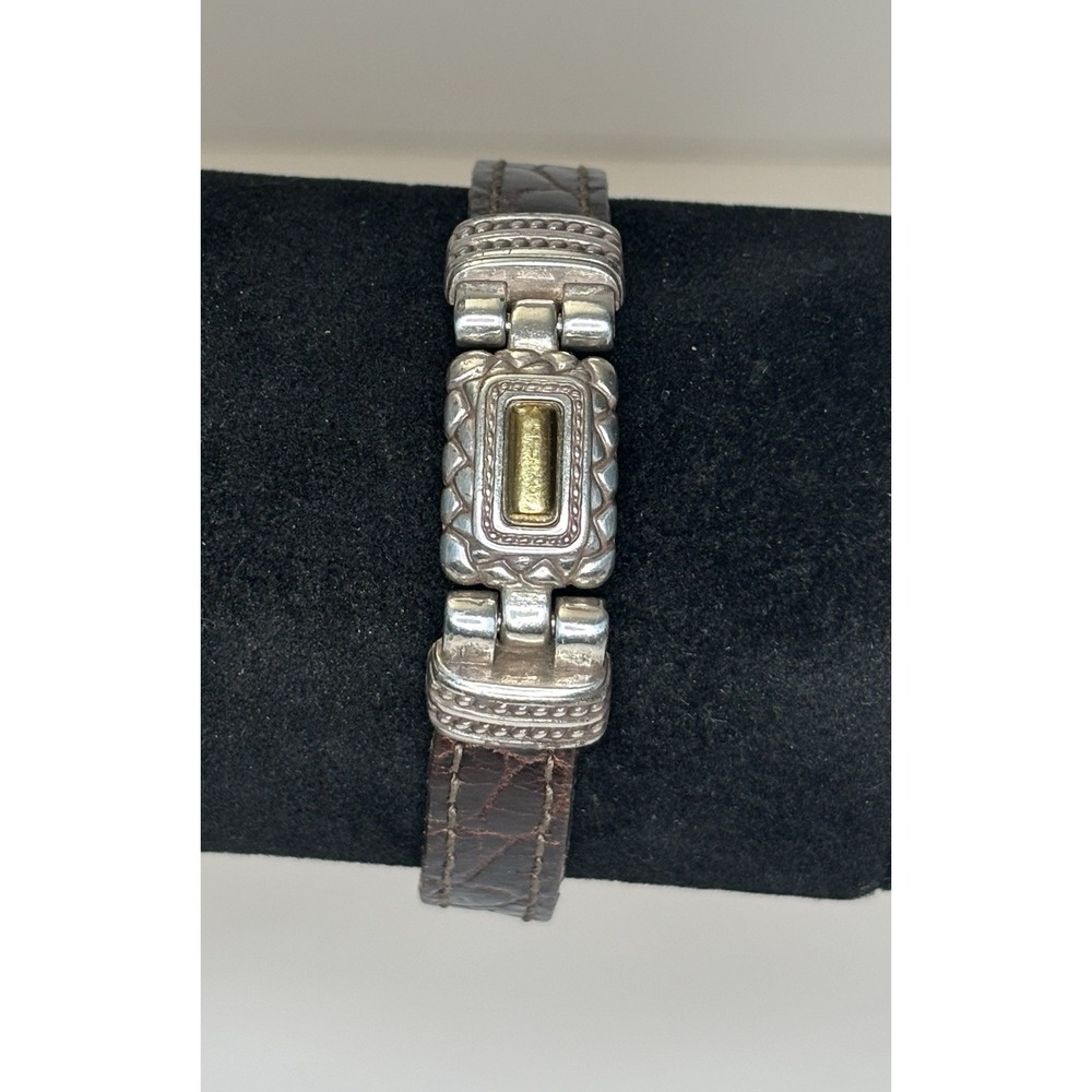 Brighton Alligator Leather Bracelet + Gold & Silver-tone Links 8"